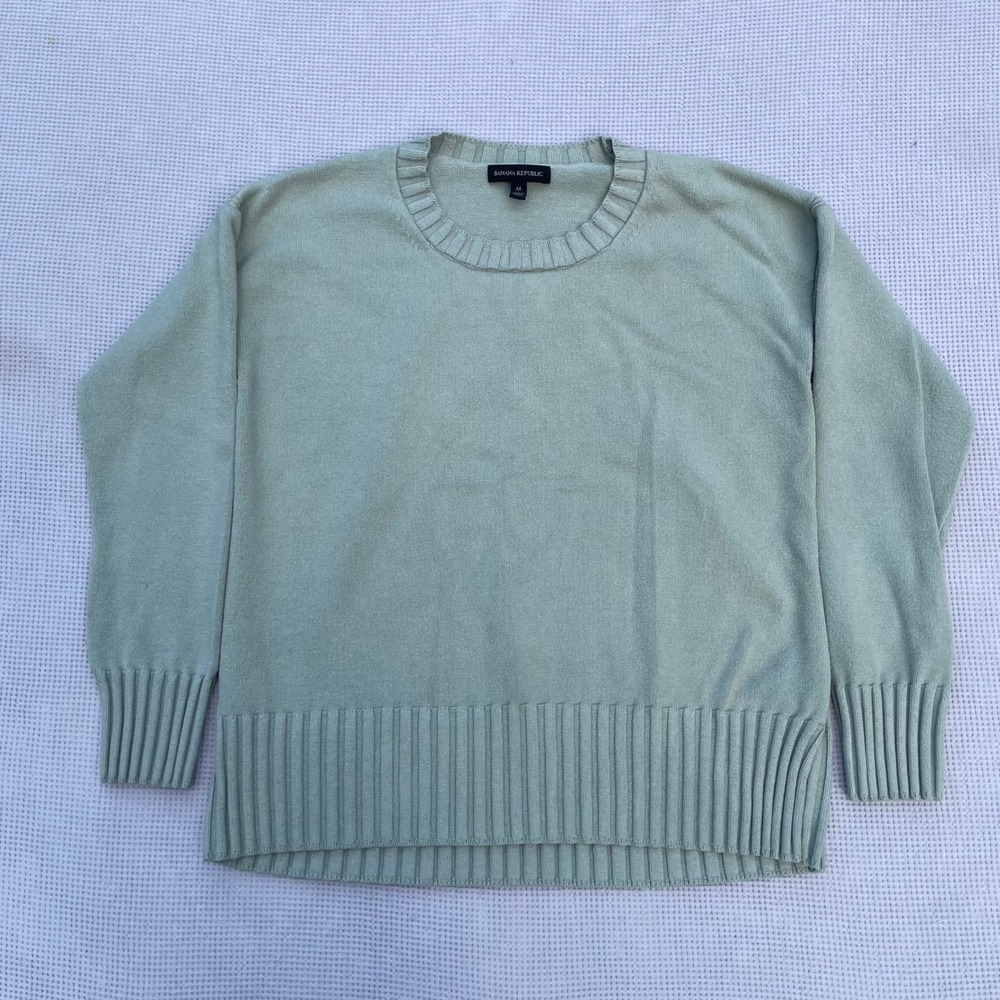 Banana Republic Sage Green Heavyweight Fisherman Ribbed Crewneck Sweater Medium